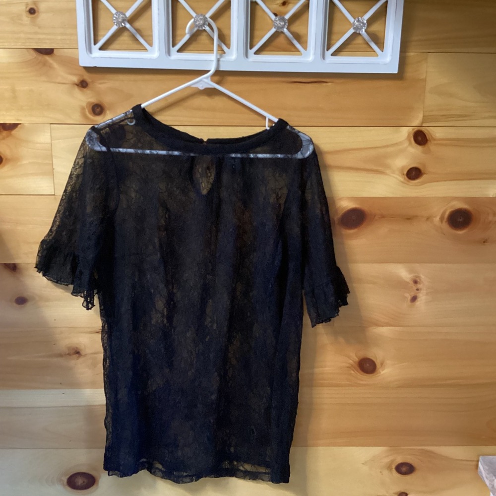 Torrid Womens Black Floral Lace Ruffle Sleeve Keyhole Blouse Top Plus Size 1X